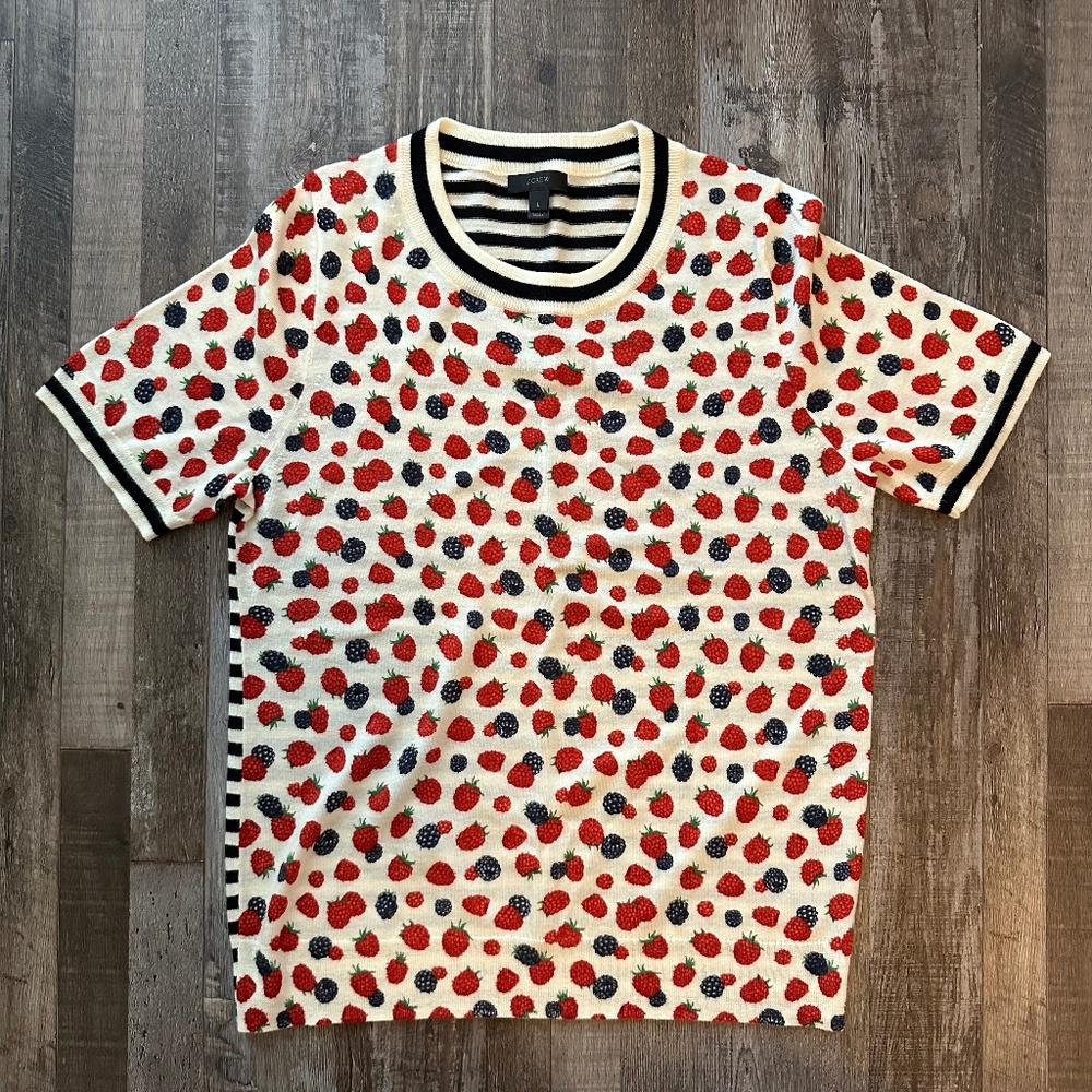 J.Crew Berry Print Short Sleeve Sweater